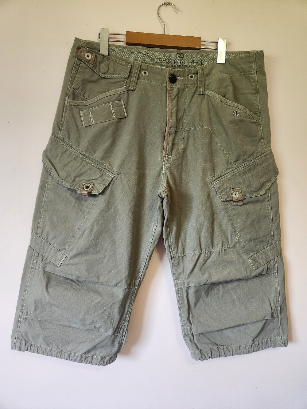 G-Star RAW Denim 3301 Utility Cargo Long Shorts Olive Green Size 34 Y2K GUC